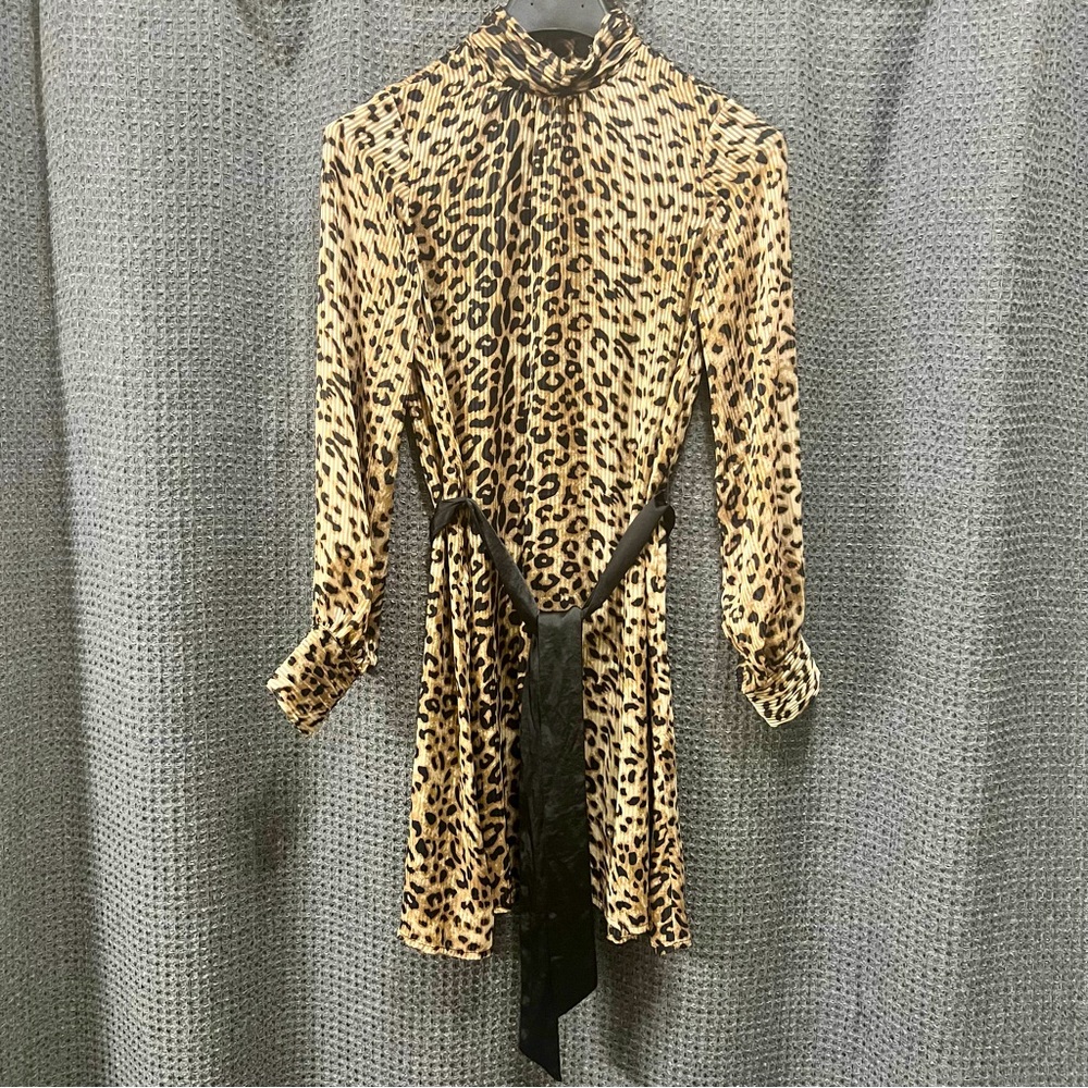 Sugar Lips Leopard Print High Neck Belted Dress Size XS